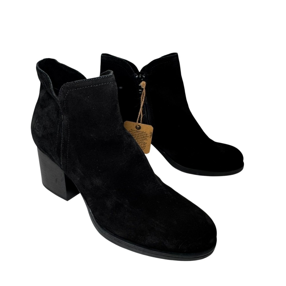 Born Womens Olivia Suede Booties Side Zip Block Heel Cushioned Black New 10‎